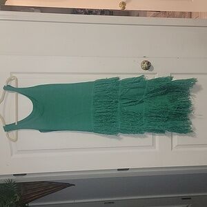 Sunfere green fringe dress size small nwt